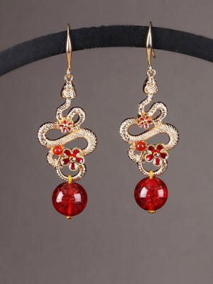 Gold Plated Zodiac Snake Dangle Earrings