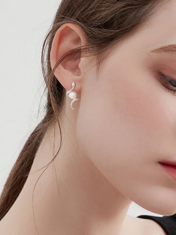 Silver Plated Zodiac Snake Pearl Dangle Drop Earrings