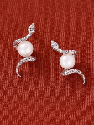Silver Plated Zodiac Snake Pearl Dangle Drop Earrings