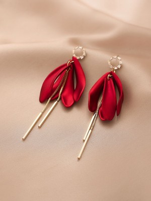 Long Red Petals Tassel Dangle Drop Earrings