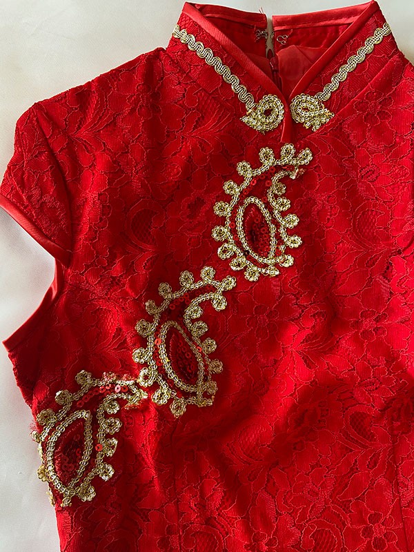 Red Lace Appliques Short Wedding Cheongsam Qipao Dress