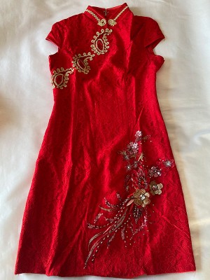 Red Lace Appliques Short Wedding Cheongsam Qipao Dress
