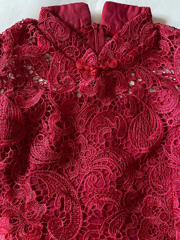 Short Half Sleeve Lace Qipao / Cheongsam Party Dress