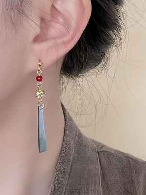 Vintage Agate Rhinestone Dangle Drop Earrings