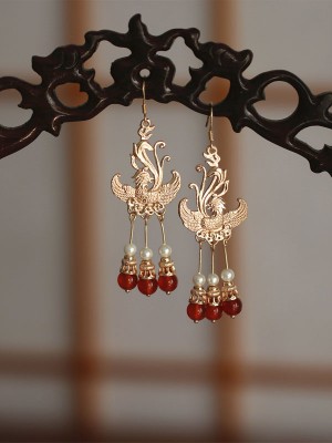 Vintage Alloy Phoenix Agate Dangle Drop Earrings