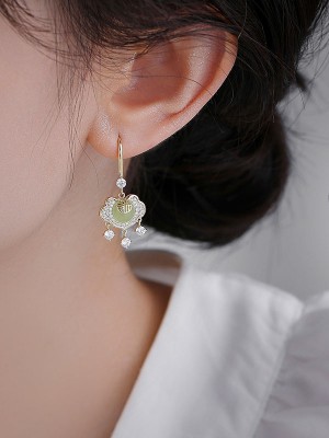 Rhinestone Jade Longeval Lock Dangle Drop Earrings