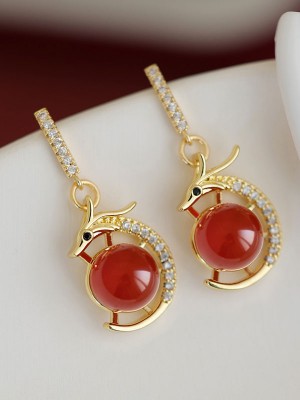 Chinese Zodiac Zircon Dragon Agate Dangle Drop Earrings