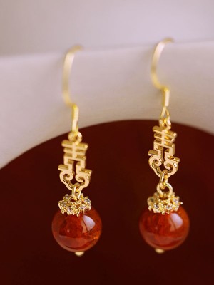 Red Agate Wedding Bridal Drop Clip On Pierced Earrings