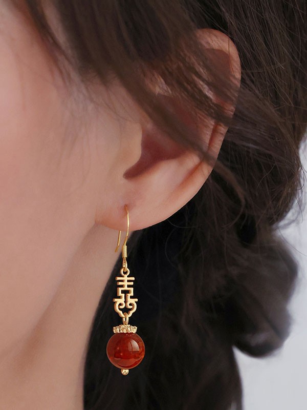 Red Agate Wedding Bridal Drop Clip On Pierced Earrings