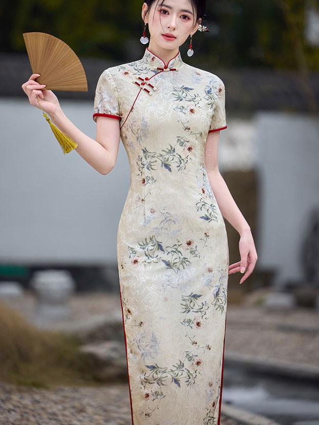 2025 Jacquard Floral Cheongsam Qipao Dress