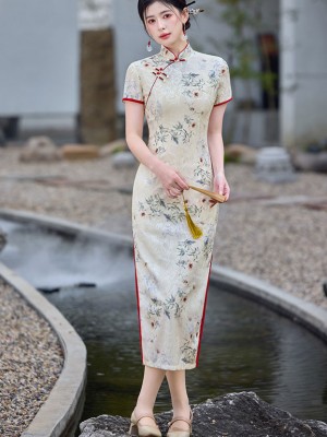 2025 Jacquard Floral Cheongsam Qipao Dress