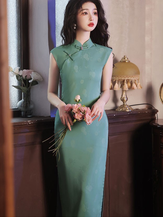 Black Floral Print Cheongsam Qipao Dress