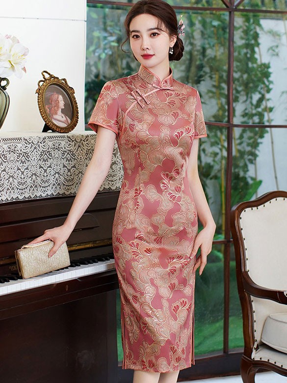 Red Sequined Velvet Mothers Maxi Cheongsam Qipao Dress