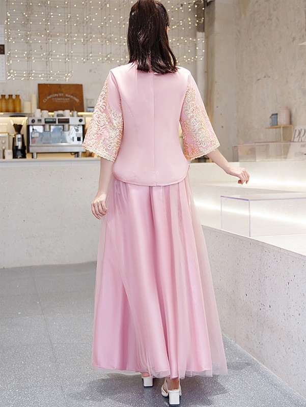Pink Gray Bridesmaid Wedding Qun Kwa & Tulle Skirt