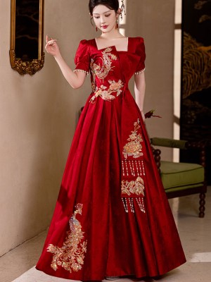 Burgundy Sequins Phoenix A-Line Maxi Wedding Dress