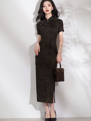2025 Plaid Maxi Cheongsam Qipao Dress