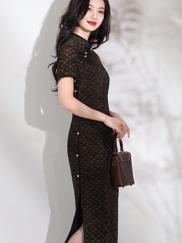 2025 Plaid Maxi Cheongsam Qipao Dress