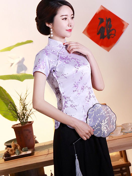 Floral Print Qipao Cheongsam Blouse Top