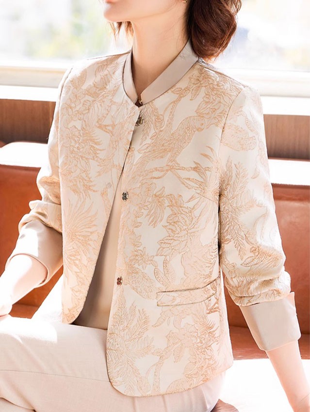 Champagne Jacquard Cheongsam Jacket Blouse