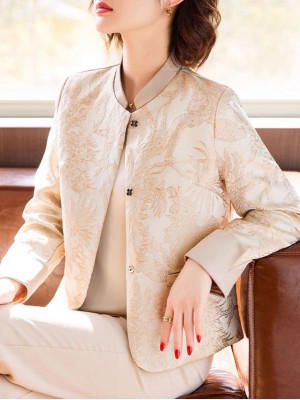 Champagne Jacquard Cheongsam Jacket Blouse