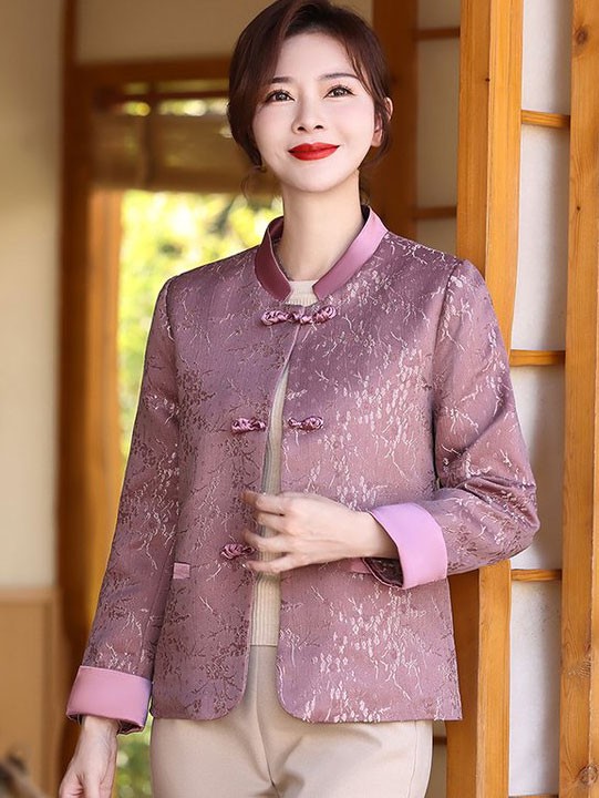 Green Pink Mothers Jacquard Cheongsam Jacket Blouse