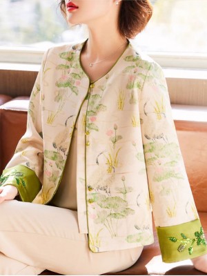 Lotus Print Mothers Cheongsam Jacket Blouse