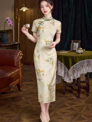 Floral Ramie Summer Qipao Cheongsam Dress