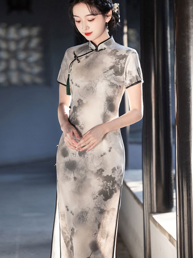 Chinese Painting Print Cheongsam Qipao Dress