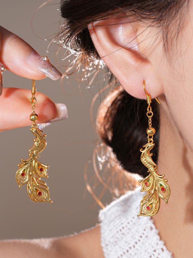 Gold Phoenix Lightweight Dangle Drop Earrings
