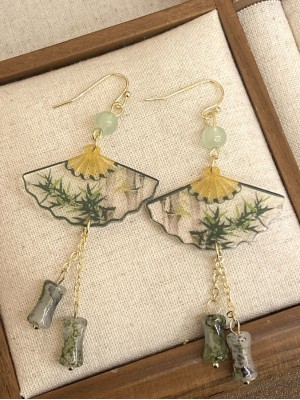 Bamboo Print Sector Dangle Drop Earrings