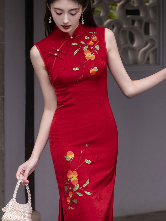 Pink Floral Sleeveless Cheongsam Qipao Dress