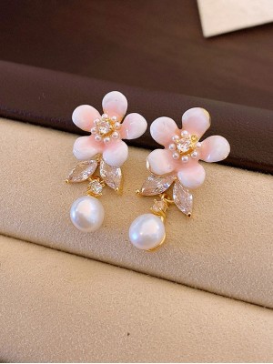 Zircon Flower Alloy Dangle Drop Earrings