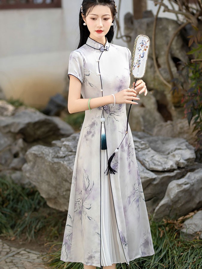 Floral Print A-Line Cheongsam Qipao Dress