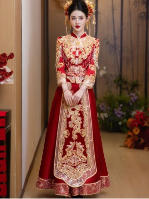 Red Sequins Dragon Wedding Bride Qun Kwa Xiuhe