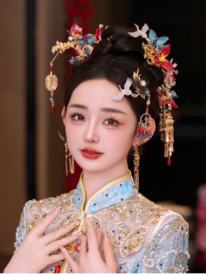 Alloy Flower Butterfly Bird Bridal Hair Clips & Earrings