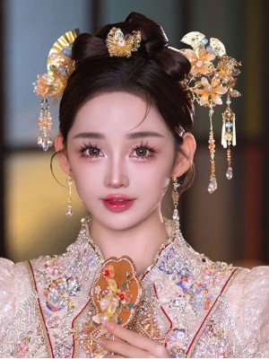 Tassels Alloy Flower Bridal Hair Clips Combs & Earrings