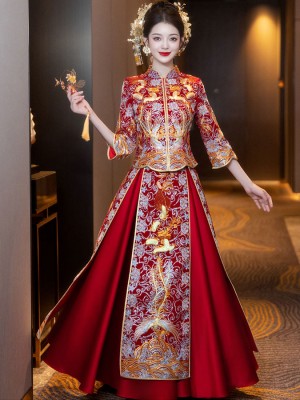 Sequins Embroidered Phoenix Wedding Bridal Qun Kwa Xiu He