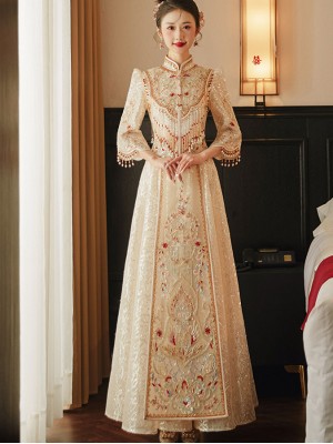 Champagne Sequins Mesh Beads Tassels Bridal Qun Kwa
