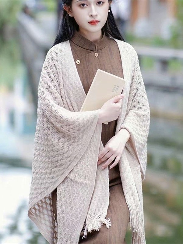 Crochet Knitted Tassels Cheongsam Cardigan Wrap Shawl