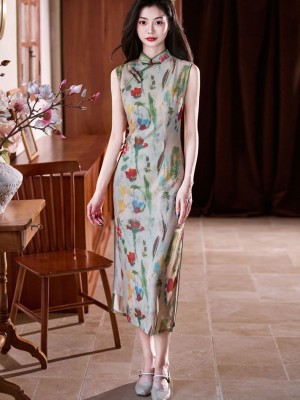 2025 Floral Print Cheongsam Qipao Dress
