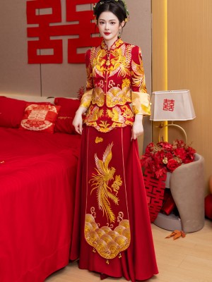 Red Embroidered Phoenix Wedding Bridal Qun Kwa Xiuhe