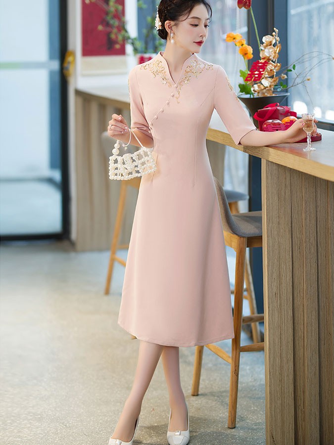 Pink Red Mothers A-Line Wedding Cheongsam Qipao Dress Pink Red Mothers A-Line Wedding Cheongsam Qipao Dress