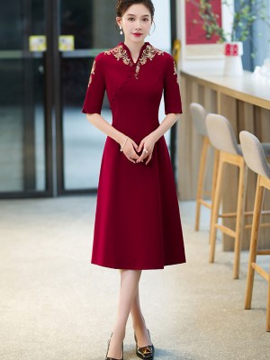 Pink Red Mothers A-Line Wedding Cheongsam Qipao Dress