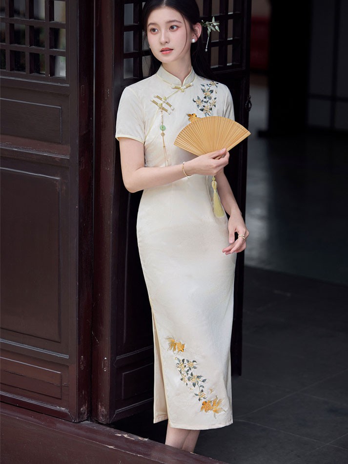 Jacquard Floral Embroidered Cheongsam Qipao Dress