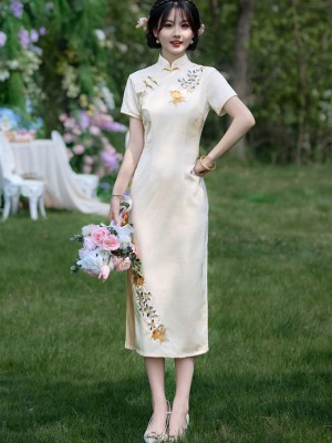 Jacquard Floral Embroidered Cheongsam Qipao Dress