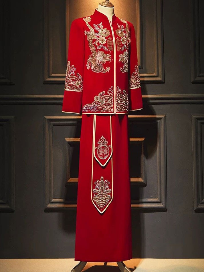 Sequins Dragon Man Wedding Qun Kwa Jacket & Skirt
