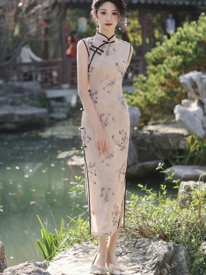 Vintage Floral Print Cheongsam Qipao Dress  Vintage Floral Print Cheongsam Qipao Dress