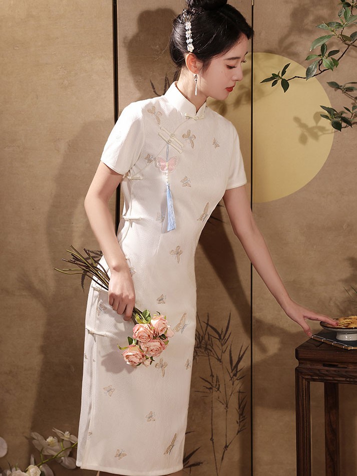 Embroidered Butterfly Cheongsam Qipao Dress