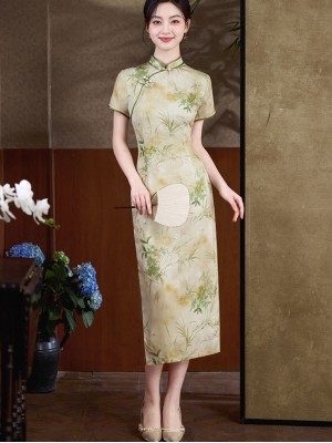 Summer Floral Print Mothers Qipao Cheongsam Dress