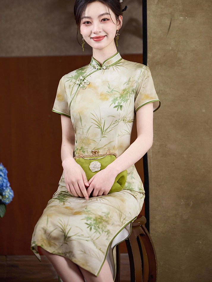 Blue Floral Print Mothers Maxi Qipao Cheongsam Dress